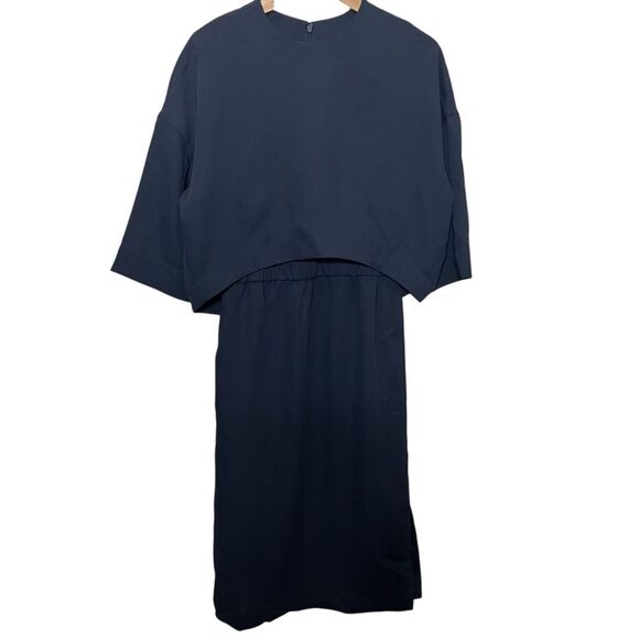 COS Navy Layered Midi Dress Size 4 Minimalist Modern Workwear - Picture 2 of 11